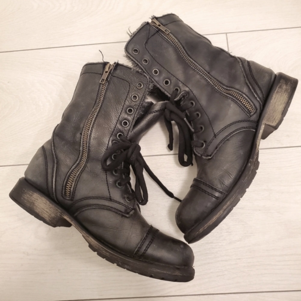 Steve Madden Leather Fur Combat Boots